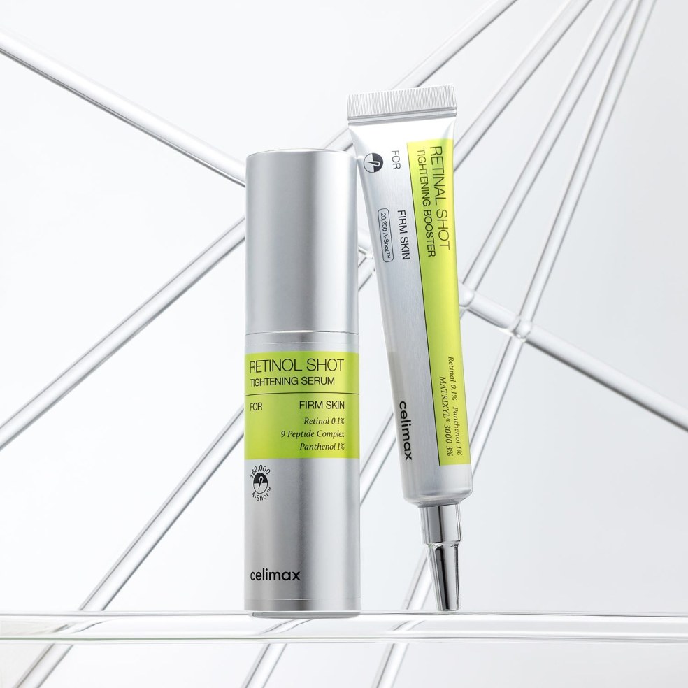 Celimax Retinol Shot Tightening Serum de 30 ml junto al Retinal Shot Tightening Booster de 15 ml